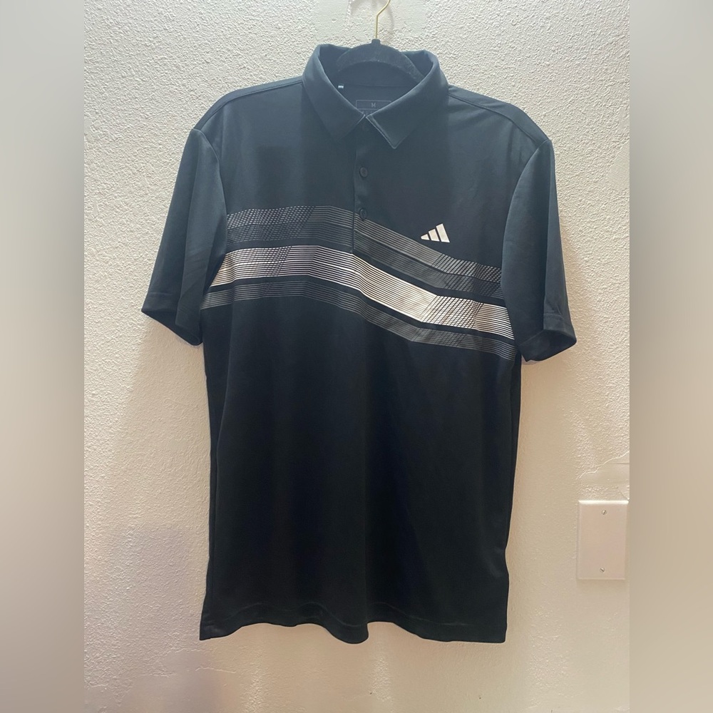 Adidas Men's Medium Black Polo with Gray Stripes